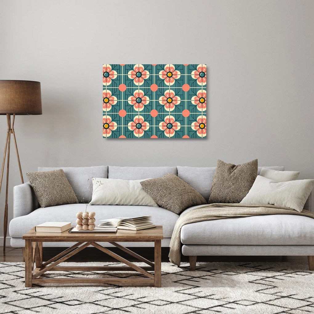 Sklenený obraz - Retro vzor s kvetmi (70x50 cm)