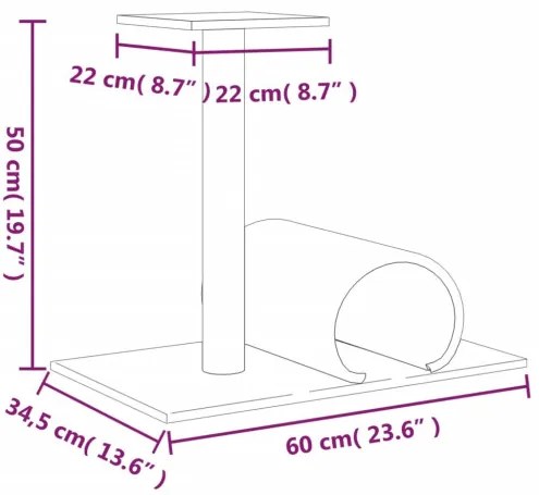 vidaXL Škrabadlo pre mačky s tunelom krémové 60x34,5x50 cm-