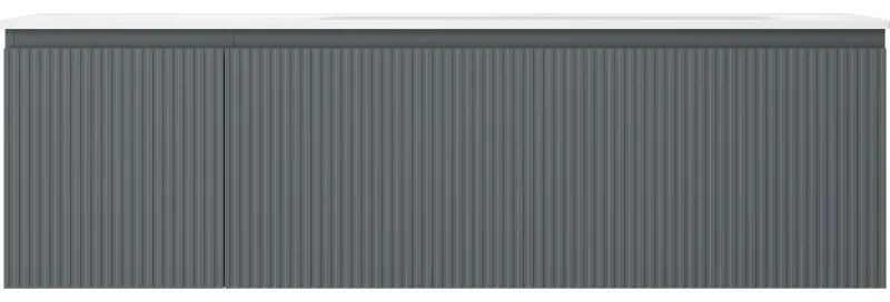 Mexen Rivel, kúpeľňová skrinka 160 cm s pravým umývadlom Vela, 1S, 1D, drážkovaná, grafitová/biela matná, 91A23-16047-3-BBFF66-W23P01