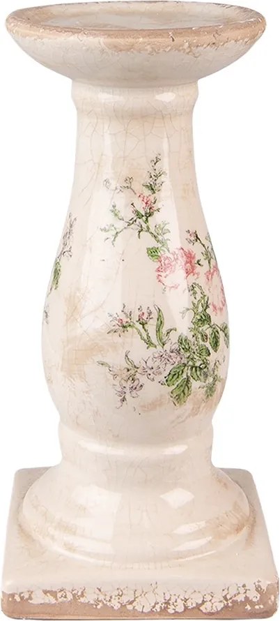 Béžový keramický svietnik s ružami Rossia - Ø12*24 cm