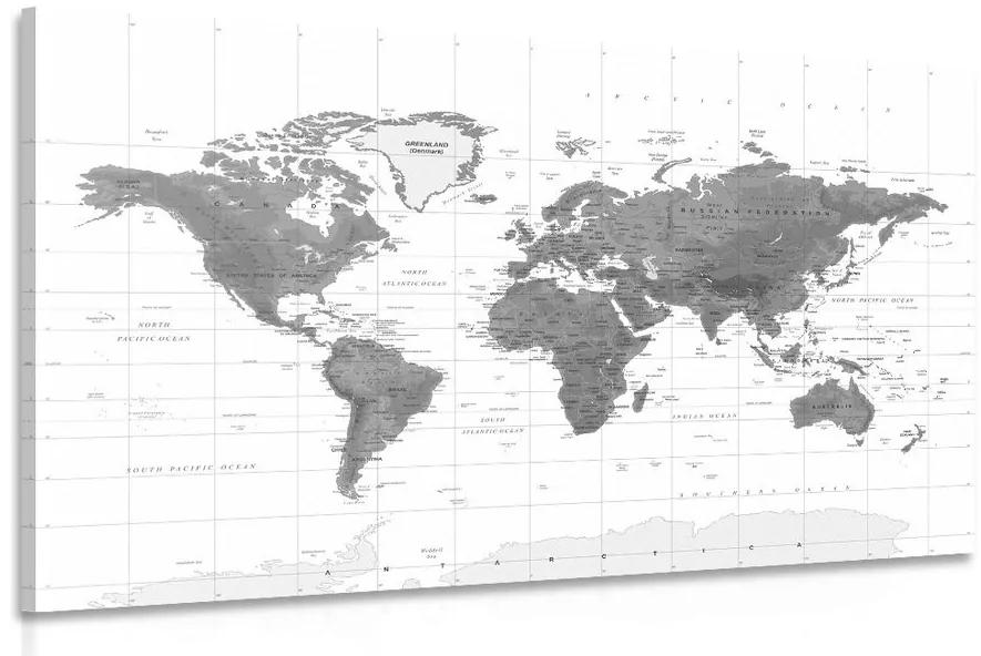 Obraz nádherná mapa sveta v čiernobielom prevedení Varianta: 120x80