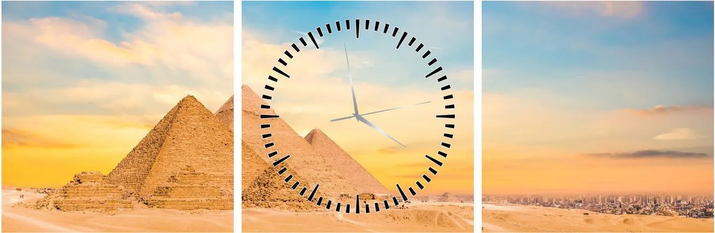 Obraz egyptských pyramíd (s hodinami) (90x30 cm)