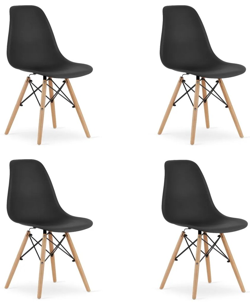 Set 4 stoličiek OSAKA čierne / prírodné nohy