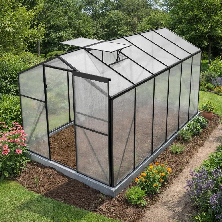 Skleník so základňou BestBerg BBGH‑1206B / 7,05 m² / 371 × 190 × 194 cm / čierna