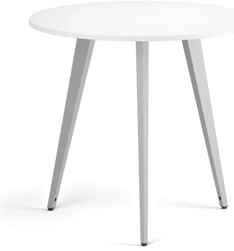 Konferenčný stôl PRIMO VIBE, priemer 80 cm, sivostrieborná podnož, biela