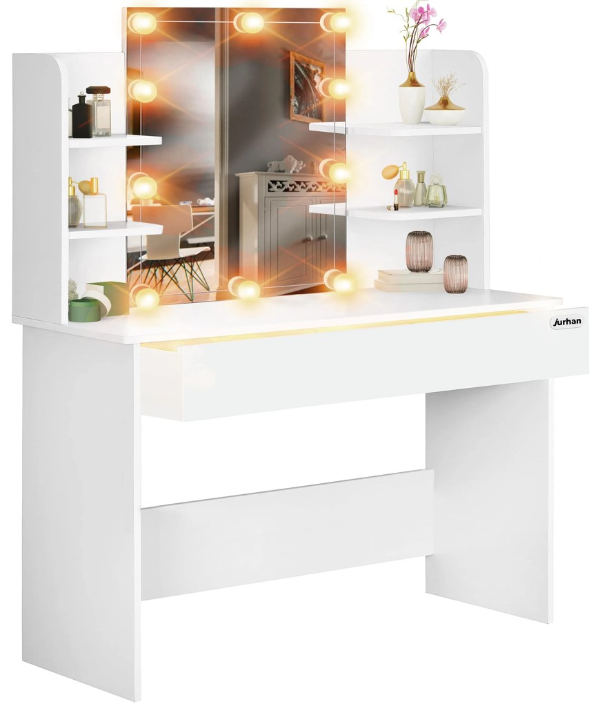 Toaletný stolík LUCIA s osvetlením 108x40x140cm, biela Jurhan
