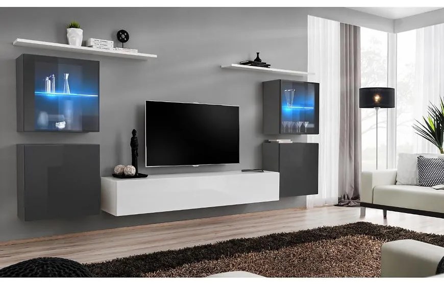 Obývacia stena Switch Sklo +LED XIV Grafit/Biely