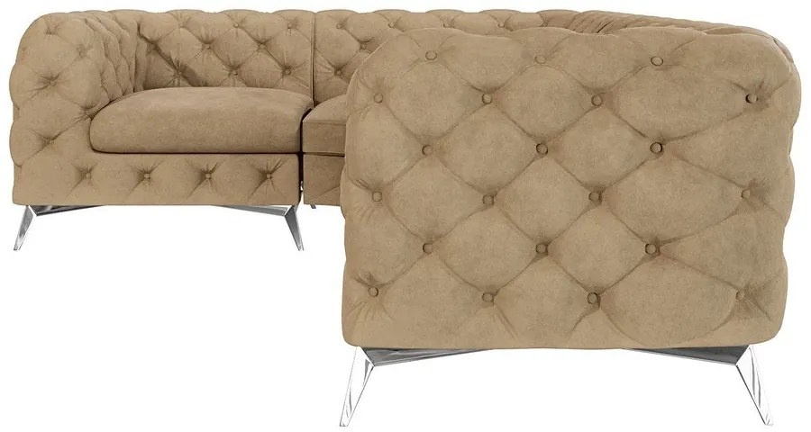 Svetlohnedá zamatová rohová pohovka (ľavý roh/do L) Chelsea – Ropez