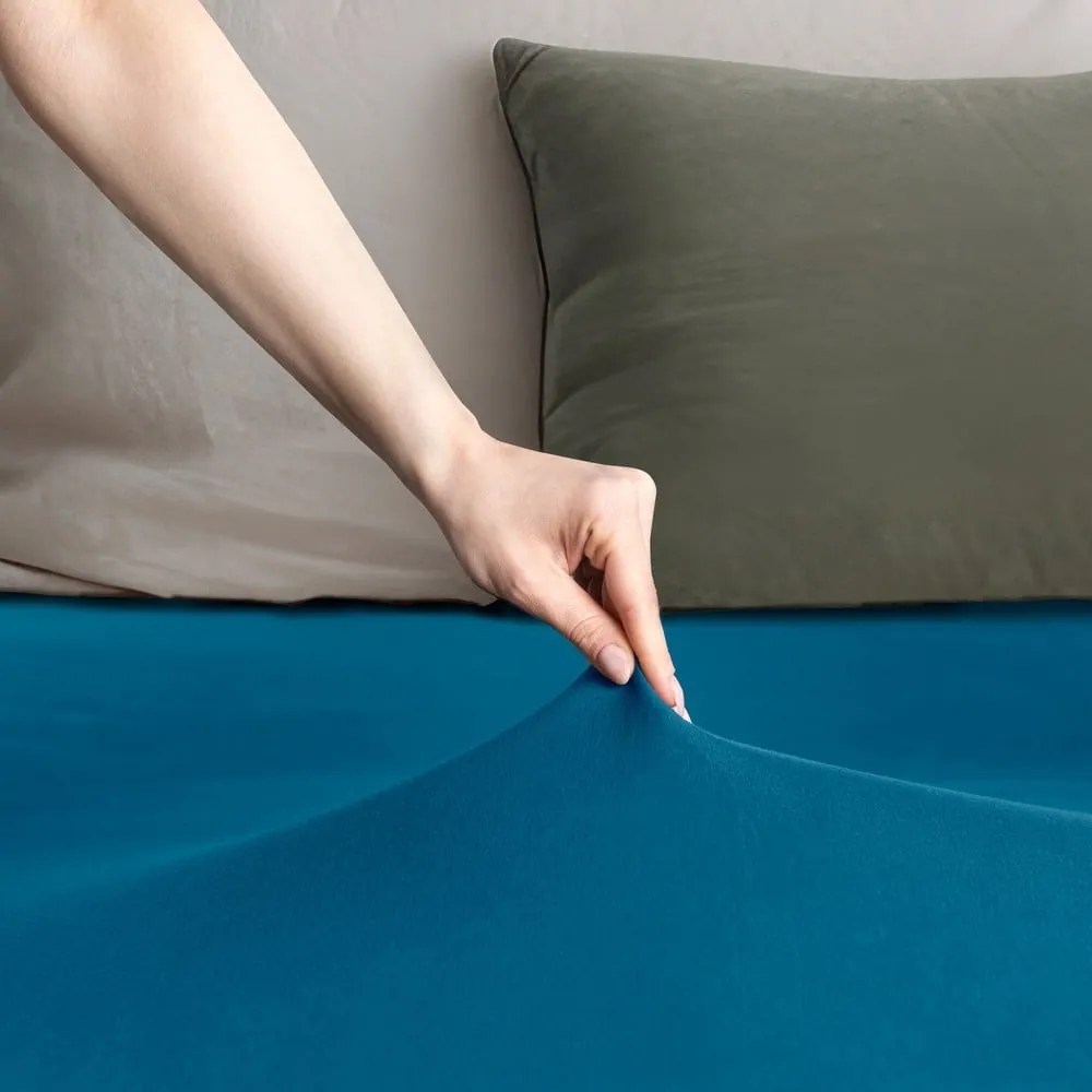 Napínacia plachta jersey v petrolejovej farbe 200x200 cm Amber – Restilo