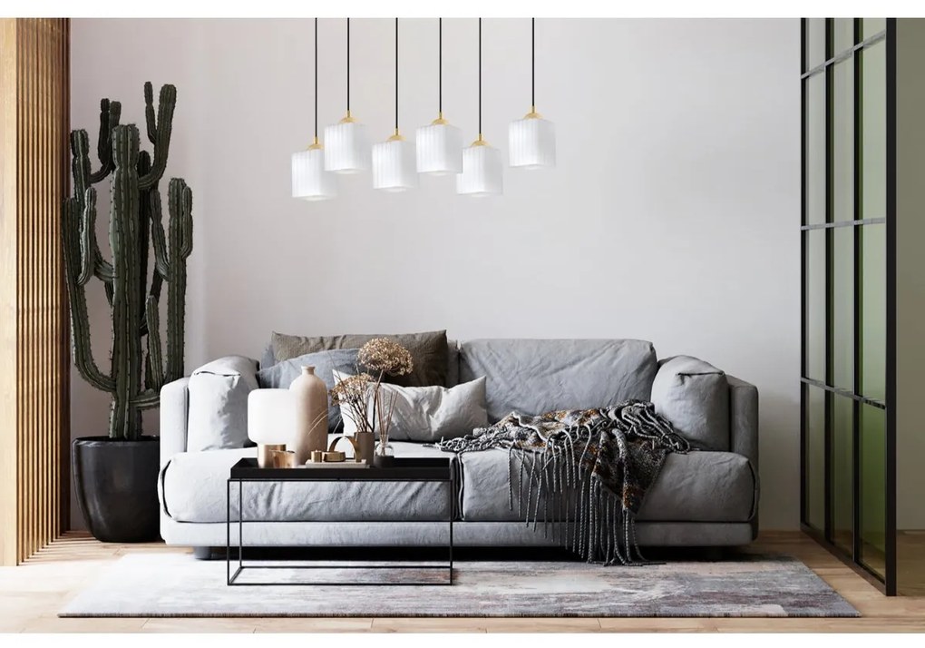 Závesné svietidlo Riffle Square, 6x biele sklenené tienidlo, b/g