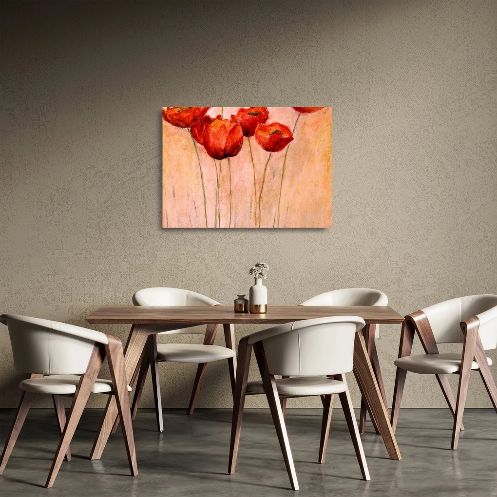 Sklenený obraz - Červené tulipány (70x50 cm)