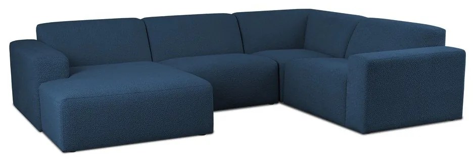 Tmavomodrá rohová pohovka z textílie buklé (do "U") Roxy – Scandic