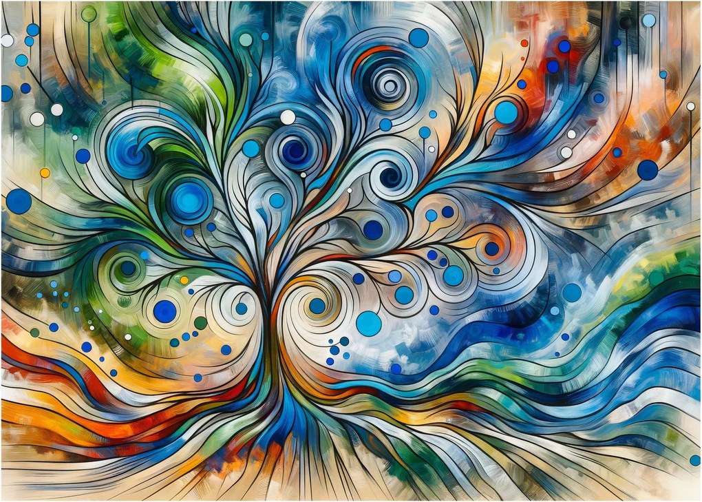 Sklenený obraz – Farebný energetický strom (70x50 cm)