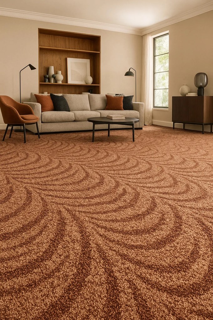 ITC, Koberec metráž Spring 6440, na mieru, šíře 4m,5m, oranžová, filc, obývacia izba