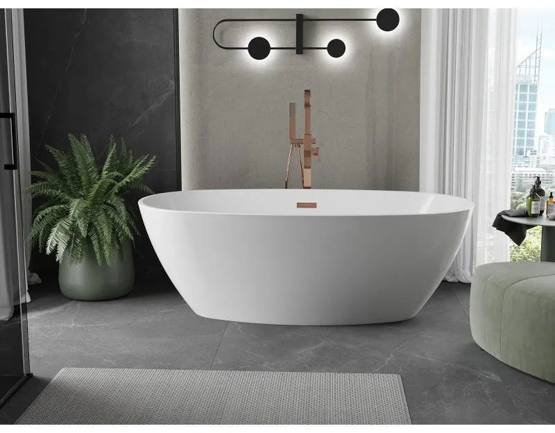 Mexen Eris, voľne stojaca vaňa 180 x 80 cm, biela, ružové zlato prepad, 53441808000-60