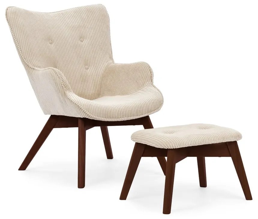 Béžové menčestrové kreslo s podnožkou Niko – Ropez