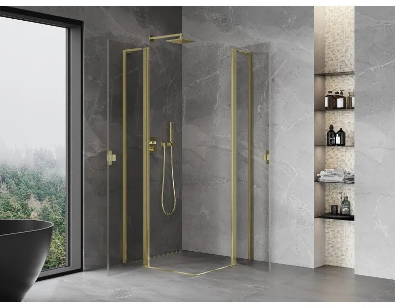 Mexen, Mexen Mist L Duo výklopný sprchový kút 120 x 120 cm, transparentný, zlatý - 8A4L-120-120-50-00