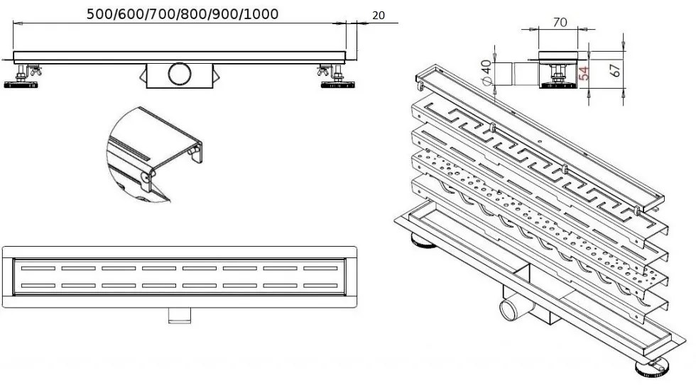 MEXEN sprchový žľab NEREZ M22 800