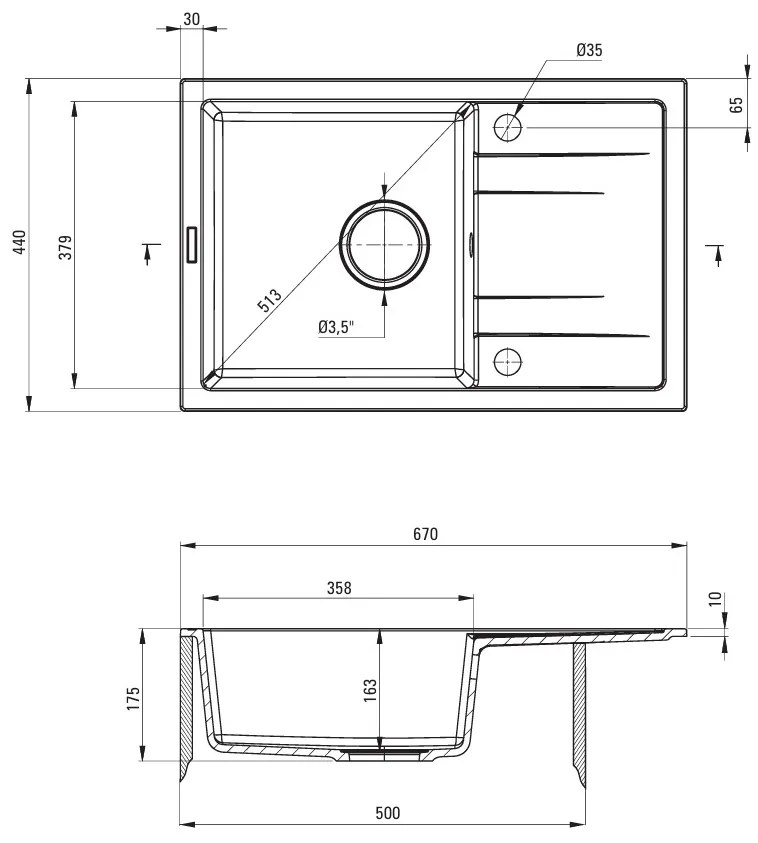 Deante Corio, 1-komorový granitový drez 670x440x175 mm, grafitová, DEA-ZRC_G113