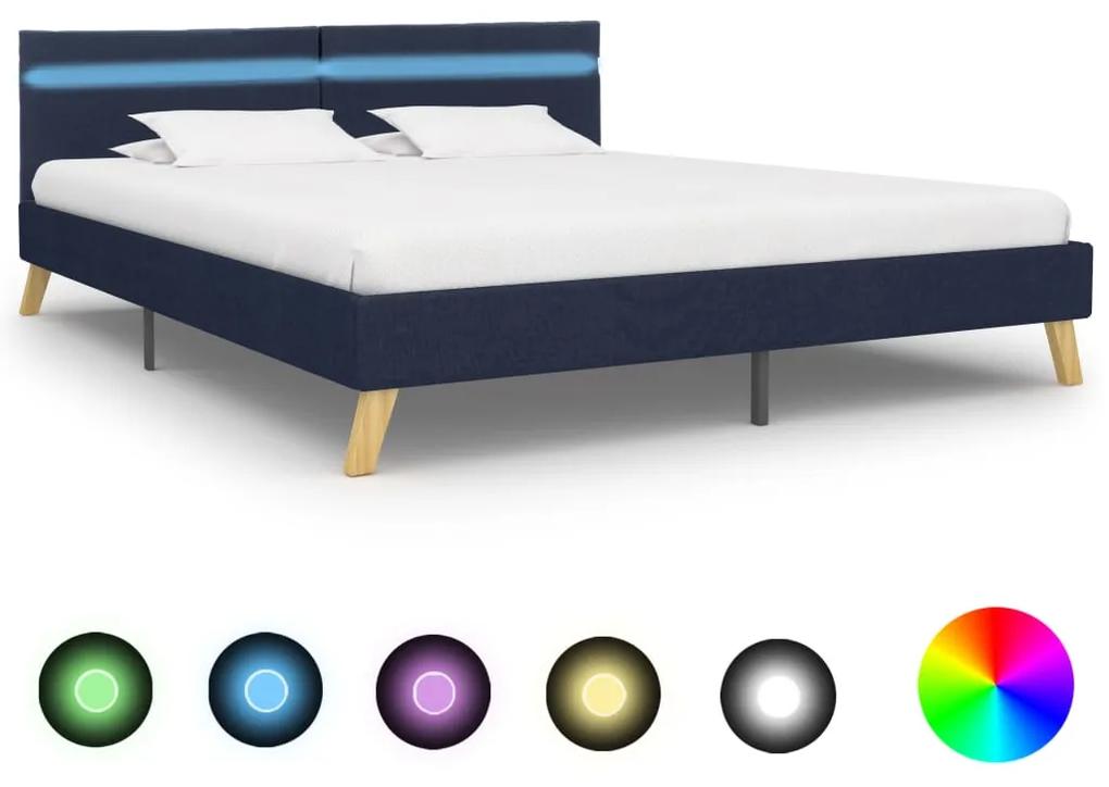 vidaXL Rám postele s LED svetlom modrý 180x200 cm látkový