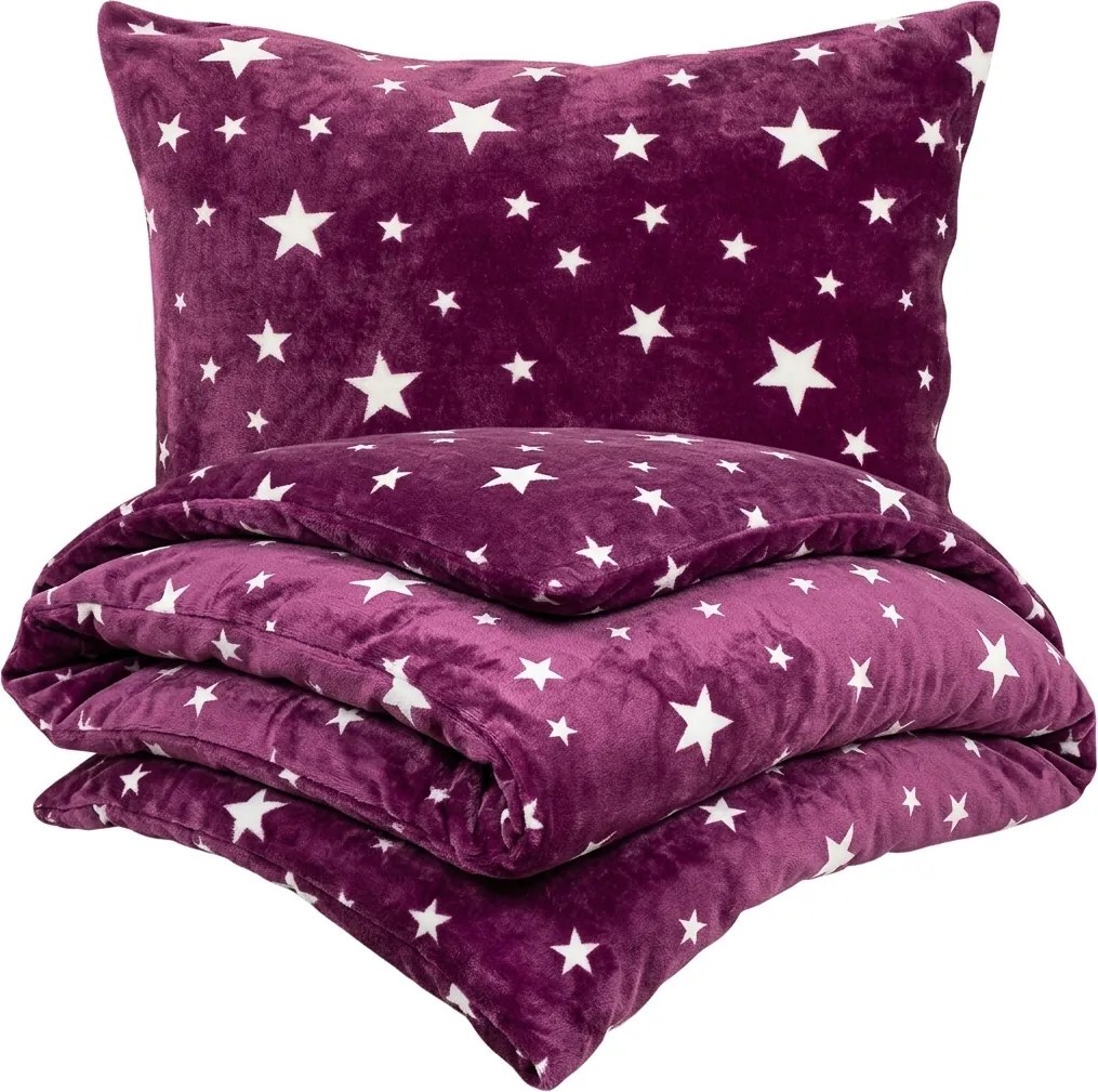 4Home Obliečky mikroflanel Stars violet, 140 x 200 cm, 70 x 90 cm