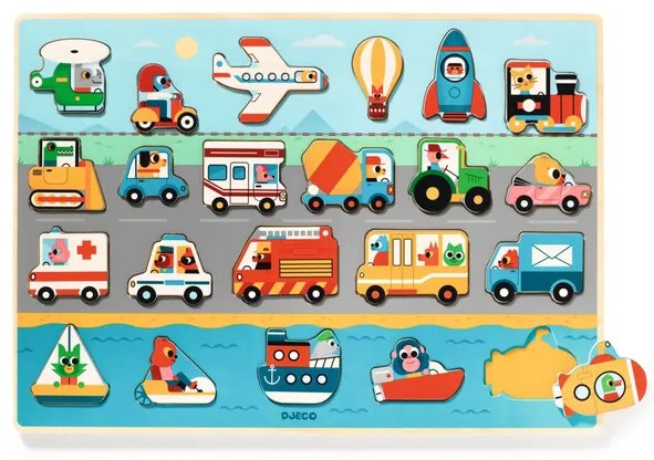 Djeco Drevené vkladacie puzzle: Vroom