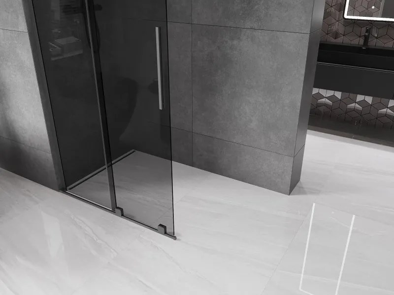 Mexen Velar L, posuvná sprchová zástena Walk-in 100 x 200 cm, 8mm šedé sklo, grafitová, 871-100-003-43-95