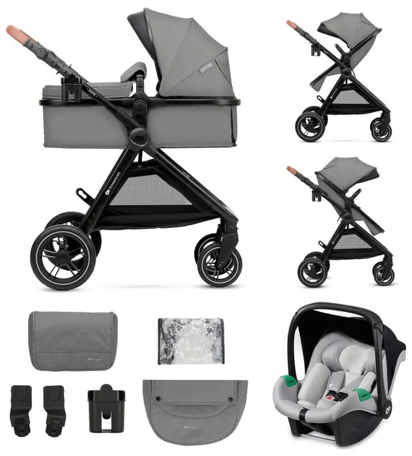 KINDERKRAFT - Kombinovaný kočík 3v1 ESME Moonlight grey + autosedačka MINK PRO