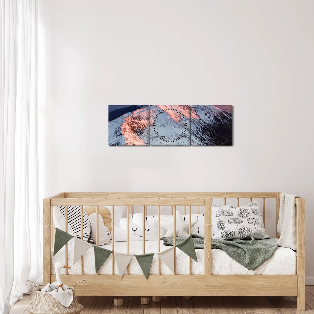 Obraz - Zimná horská panoráma II. (s hodinami) (90x30 cm)
