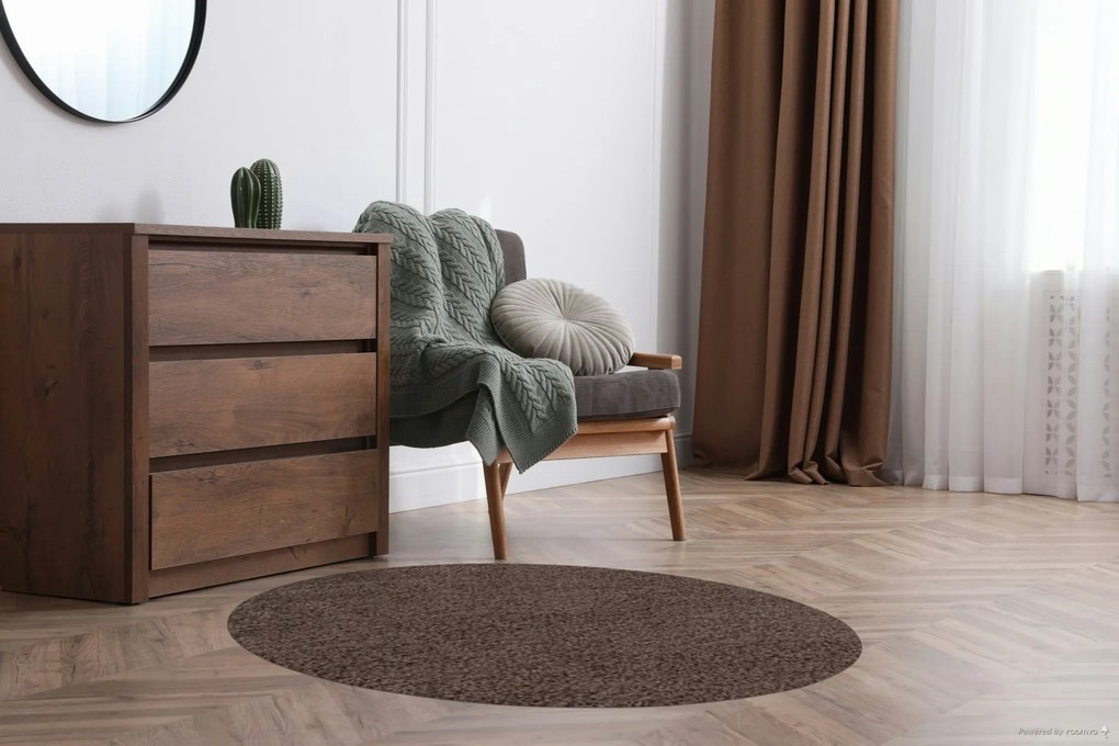 Ayyildiz, Kusový koberec Life Shaggy 1500 mocca kruh, 80x80 (priemer) kruh, hnedá, spálňa