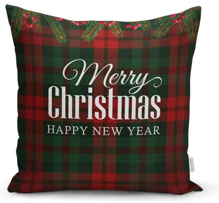 Súprava 4 vianočných obliečok na vankúš a behúň na stôl Minimalist Cushion Covers Tartan Christmas