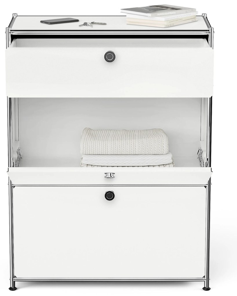 Komoda Kovová komoda »CN3« so zásuvkou a výklopnými priečinkami, biela