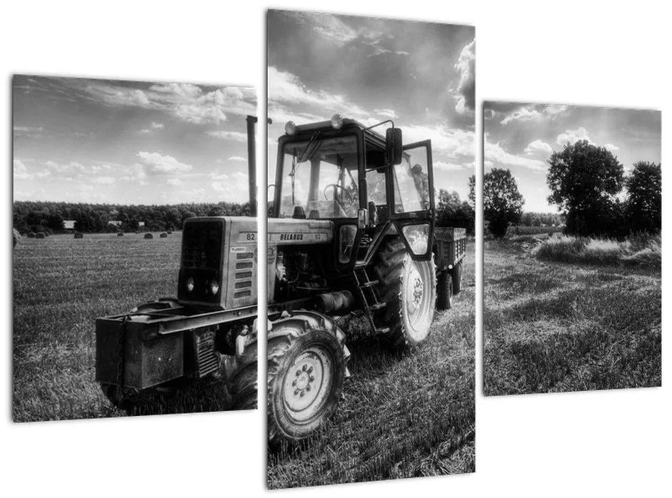 Čiernobiely obraz traktora