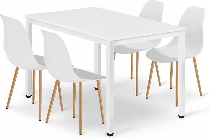 Jedálenský set: TESSA 120×60 cm biely/biely + 4x WAT stoličky biele/prírodné nohy