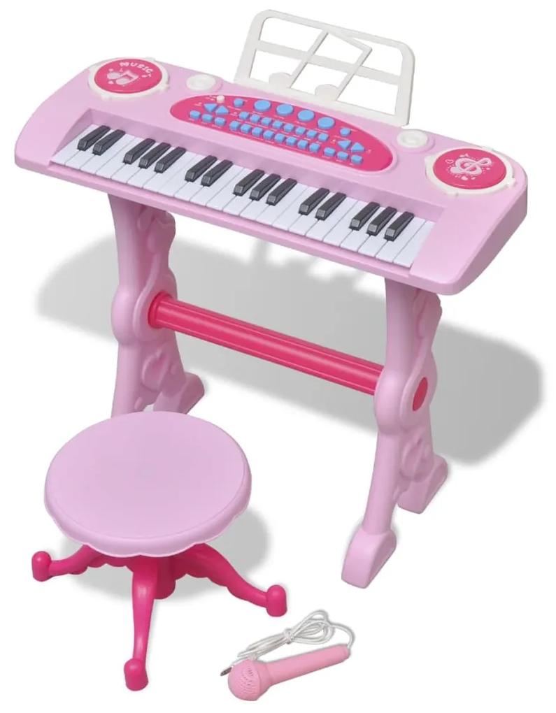 vidaXL Detské hračkárske klávesy so stoličkou a mikrofónom 37-kláves ružové