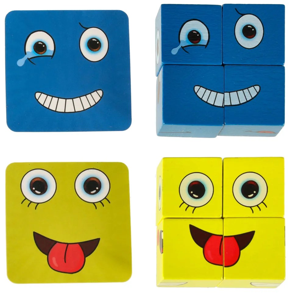 KIK Kreatívne drevené bloky – Emocie a tváre: logická hra v plechovke (3+)