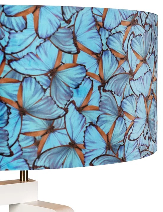 Stojaca lampa trojnožka drevo s motýľmi zamatový tienidlo 50 cm - Puros