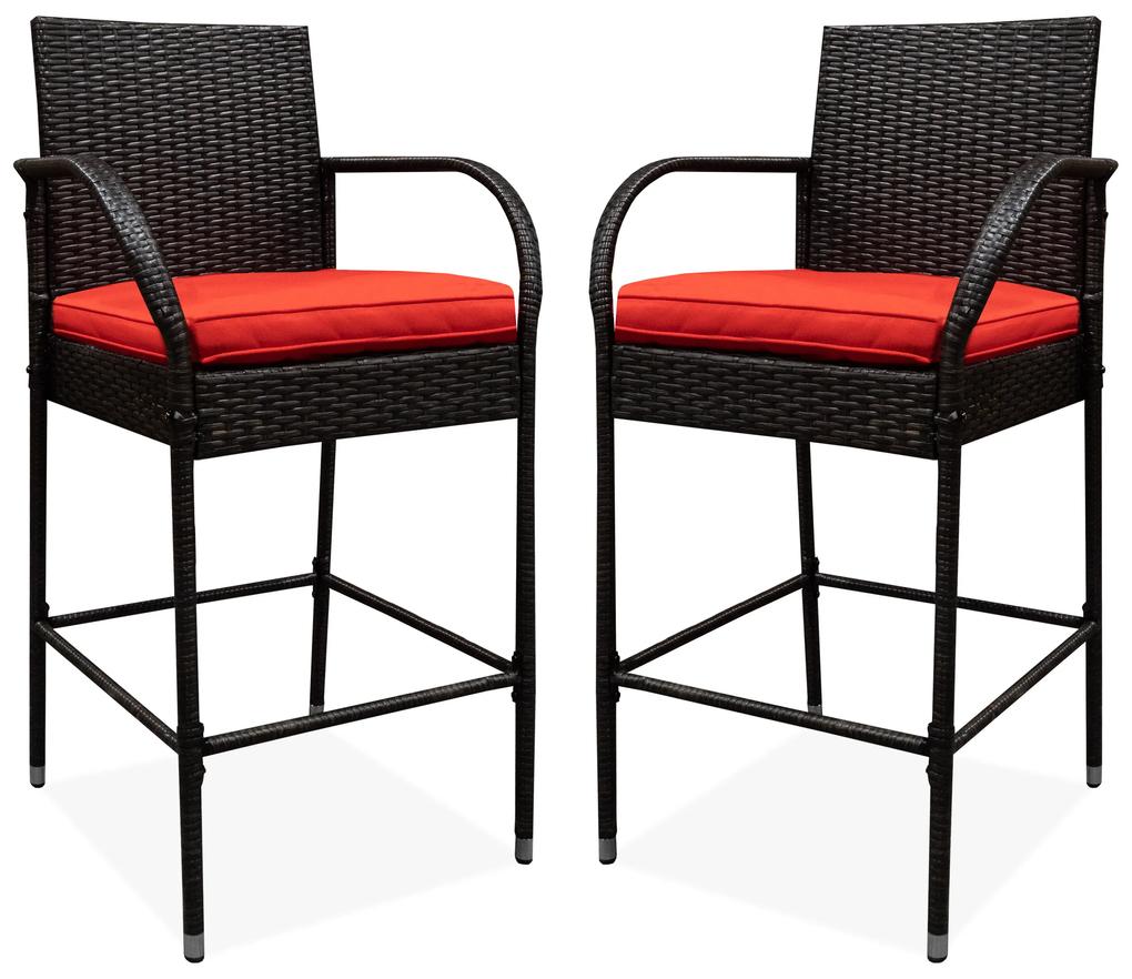 Ratanová barová stolička s lakťovými opierkami 2 kusy AGA MR4421Red - červená