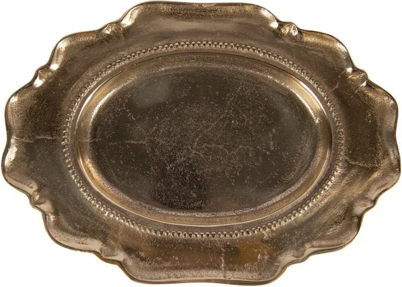 Zlatá antik dekoračná oválna miska podnos Raw Gold - 31*22*3 cm