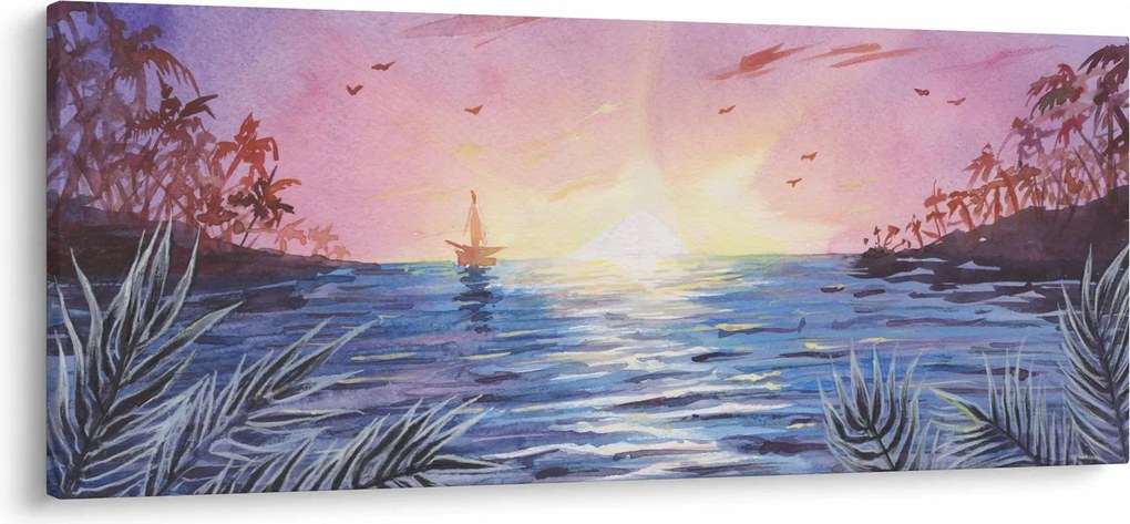 Obrázok - Západ slnka nad vodou, aquarel (120x50 cm)