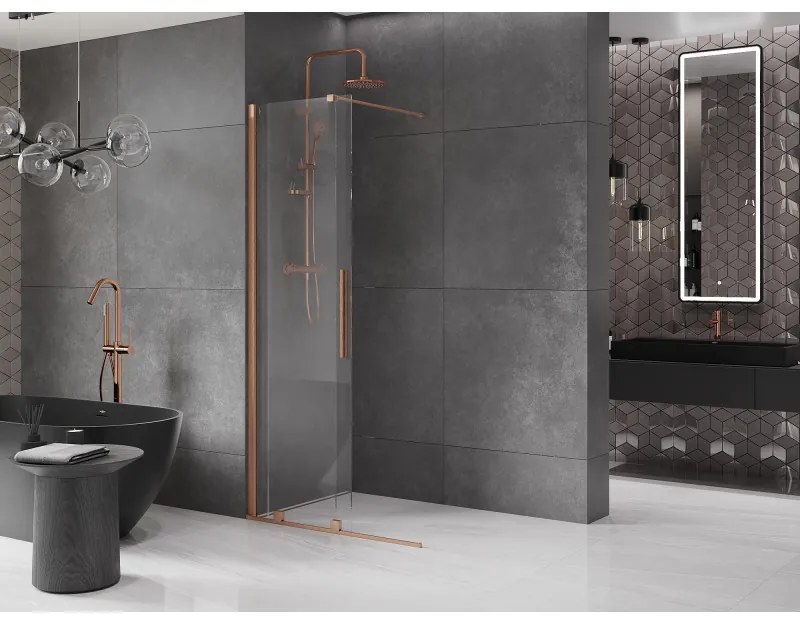 Mexen Velar, posuvné dvere do otvoru typ Walk-In 90 cm, 8mm číre sklo, medená matná, 871-090-000-03-65