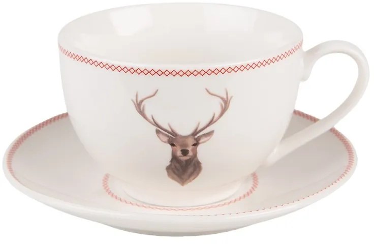 Porcelánová šálka s tanierikom s jeleňom Cosy Lodge - 12*9*6 cm / 200 ml