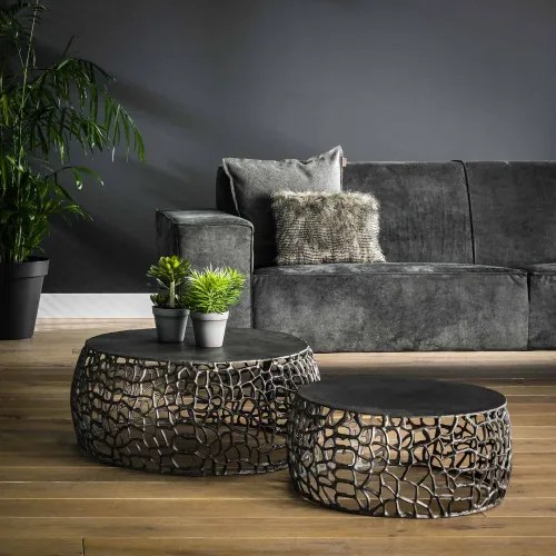 Konferenčný stôl 34-85 Maze Ø75 a Ø55cm 2-set Čierny Nikel - Komfort-nábytok