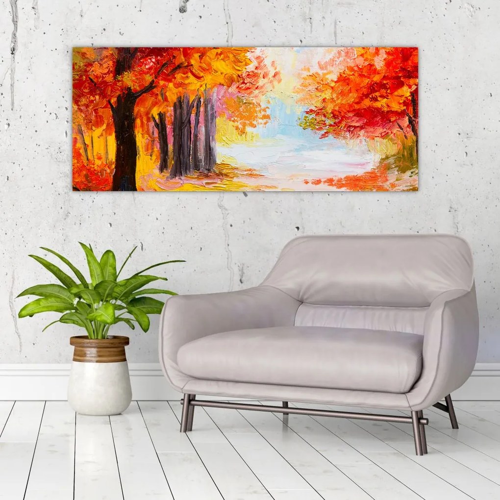 Obraz - Olejomaľba, farebná jeseň (120x50 cm)