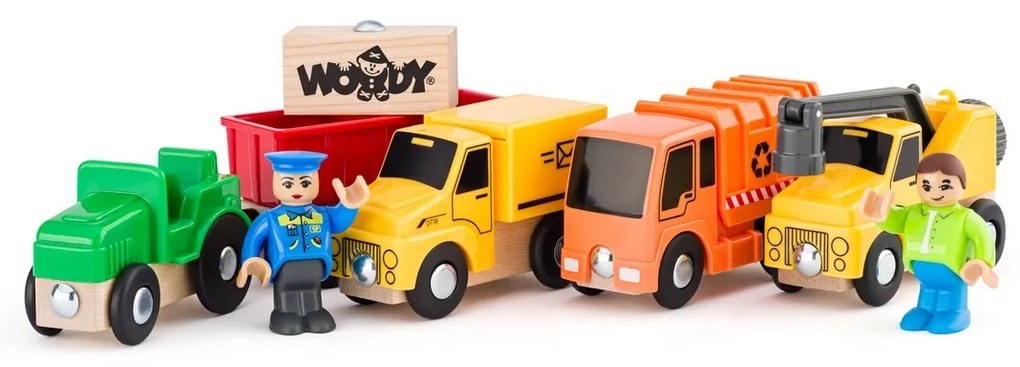 Woody Sada autíčok Úžitkové vozidlá k vláčikodráhe, mix farieb