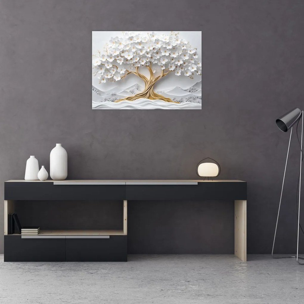 Obraz – 3D elegantný strom života plný kvetov (70x50 cm)