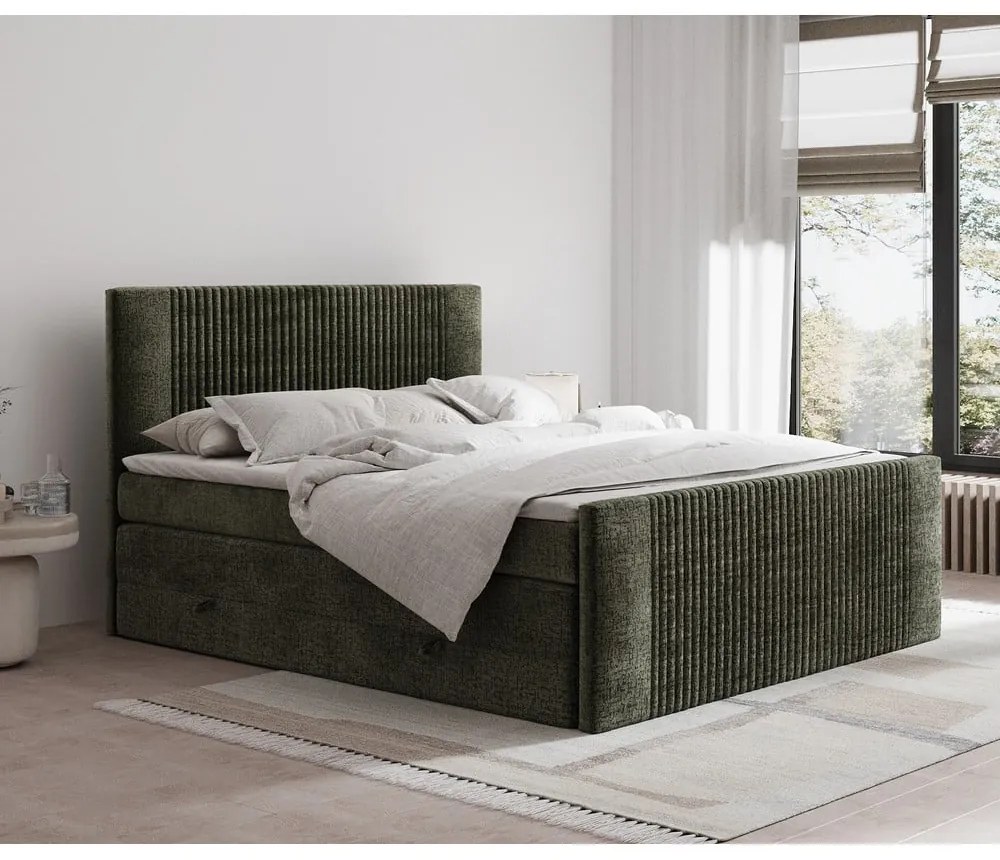 Tmavozelená boxspring posteľ s úložným priestorom 140x200 cm Bergamo – Maison de Rêve
