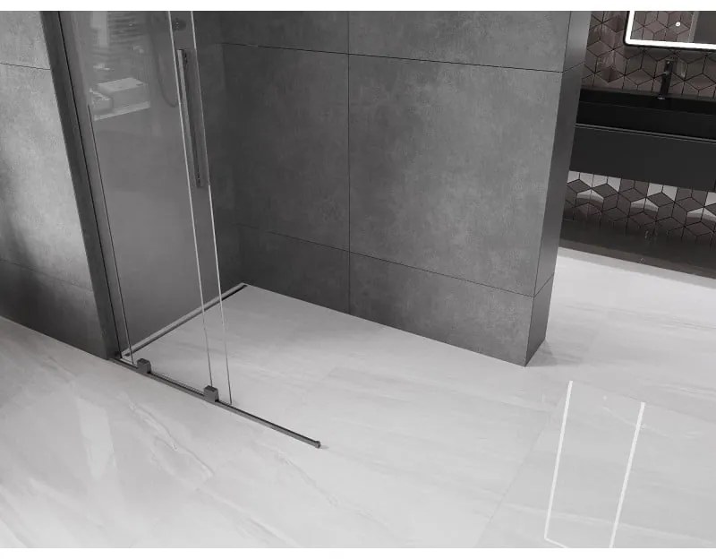 Mexen Velar L, posuvná sprchová zástena Walk-in 90 x 200 cm, 8mm číre sklo, grafit brúsený, 871-090-003-03-66