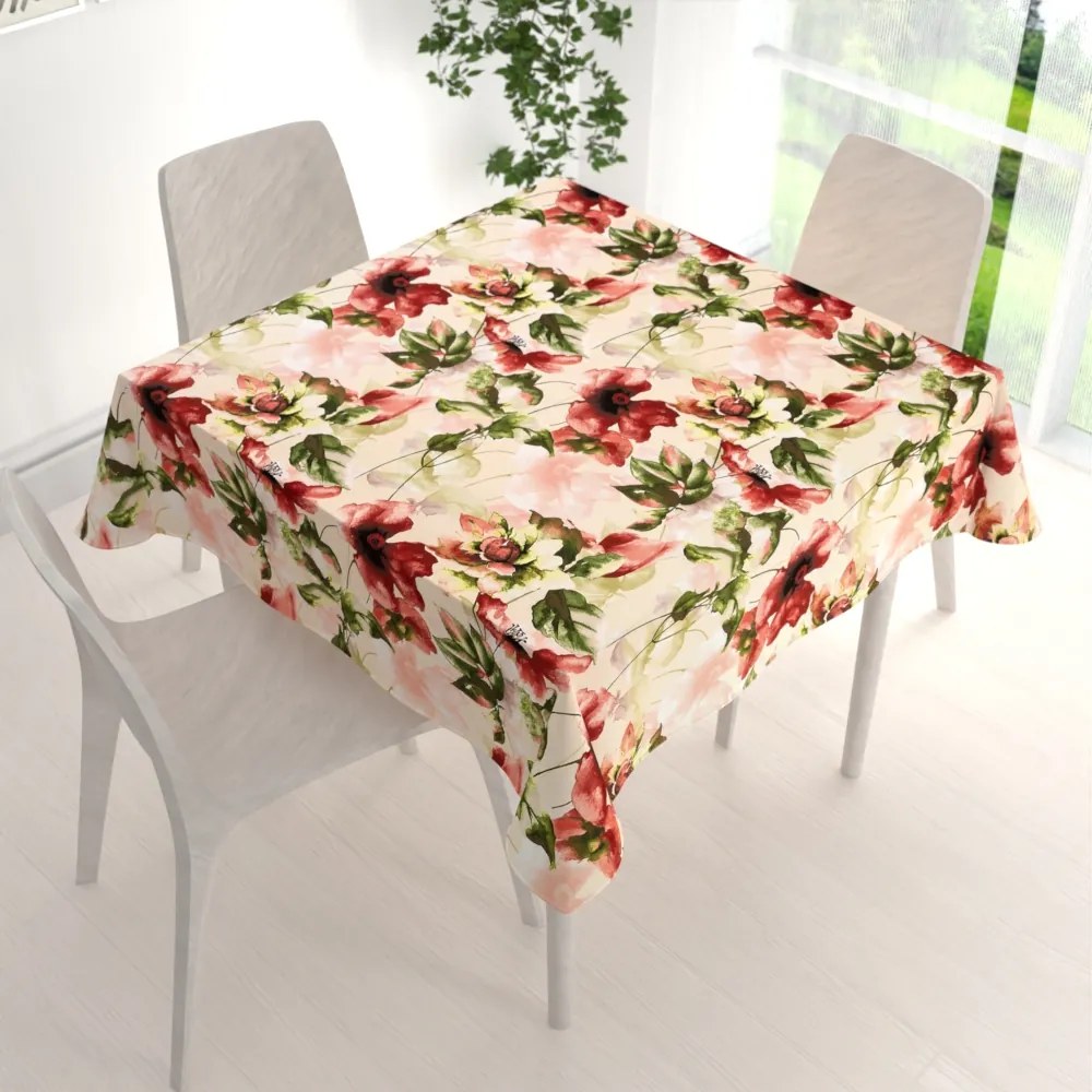 Biante Zamatový štvorcový obrus Tamara TMR-051 Abstraktné červené kvety na žltobéžovom 40x40 cm