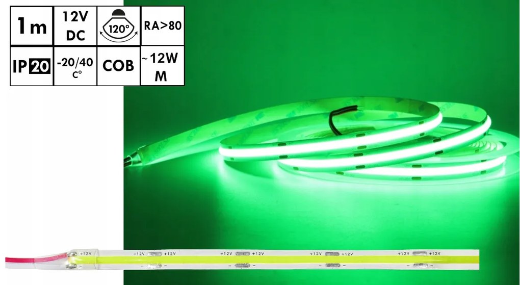 ecoPLANET Homogénny Neon COB LED pásik 12V 1m ZELENÝ